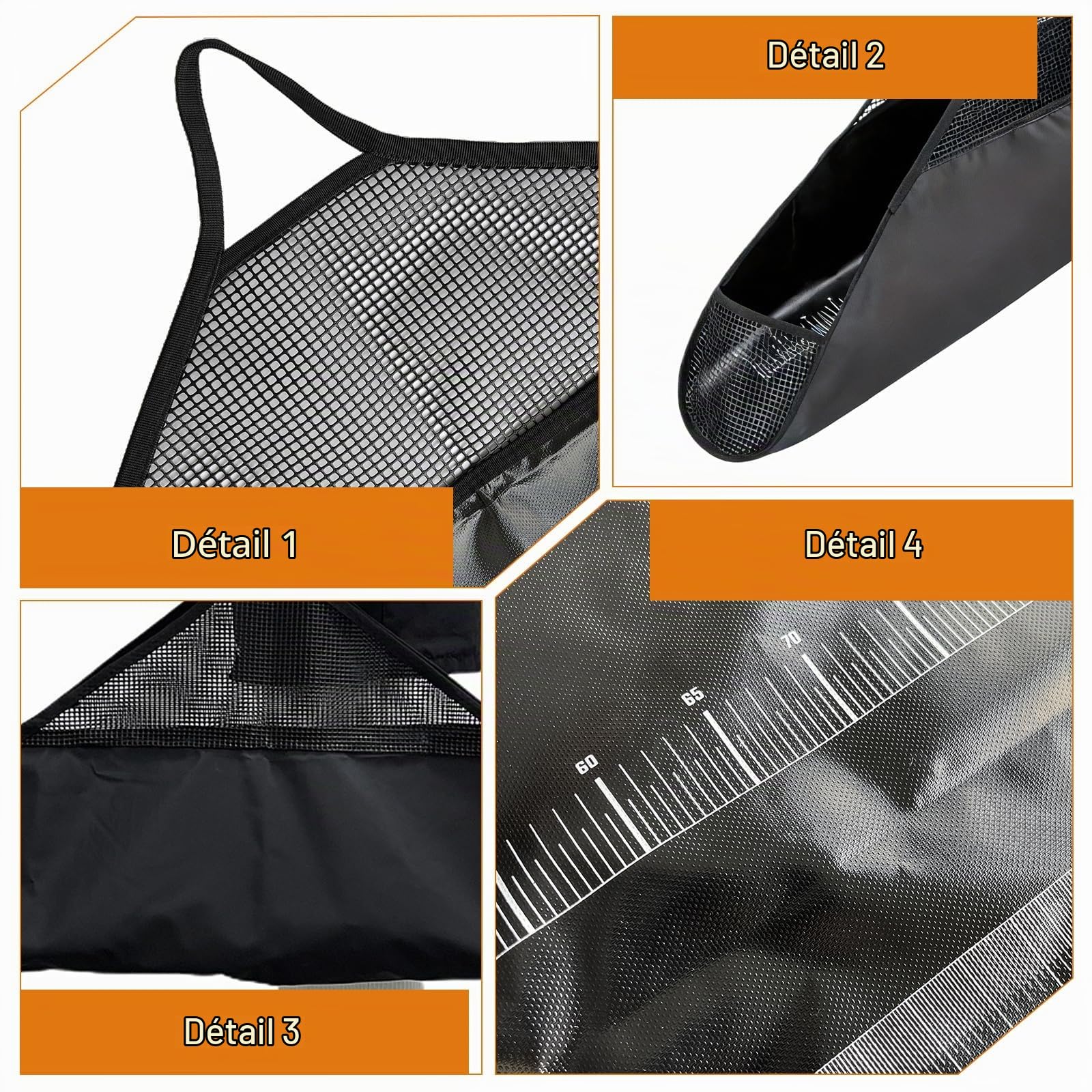 Sac de transport en PVC pour la pêche - Sac de pesée pour poisson - Avec règle à poisson - Tapis de réception pour gros poissons, carpes, poissons-chats - Noir