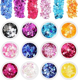 Glitter Powder, 12-Piece Glitter Set for Glitter Makeup | Durable Acrylic Color Chunky Glitter Festival,Shiny Eyes,Face,Body,Hair, Nails,DIY Shiny Decoration