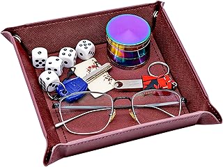 YAXIDAEVER1Pcs Plateau de Valet en Cuir Snap Matériau Pu,Marron Plateau de Jeux de Dés à Roulettes Carré Plié pour Stocker des Pièces de Monnaie, des Clés, des Portefeuilles et des Accessoires
