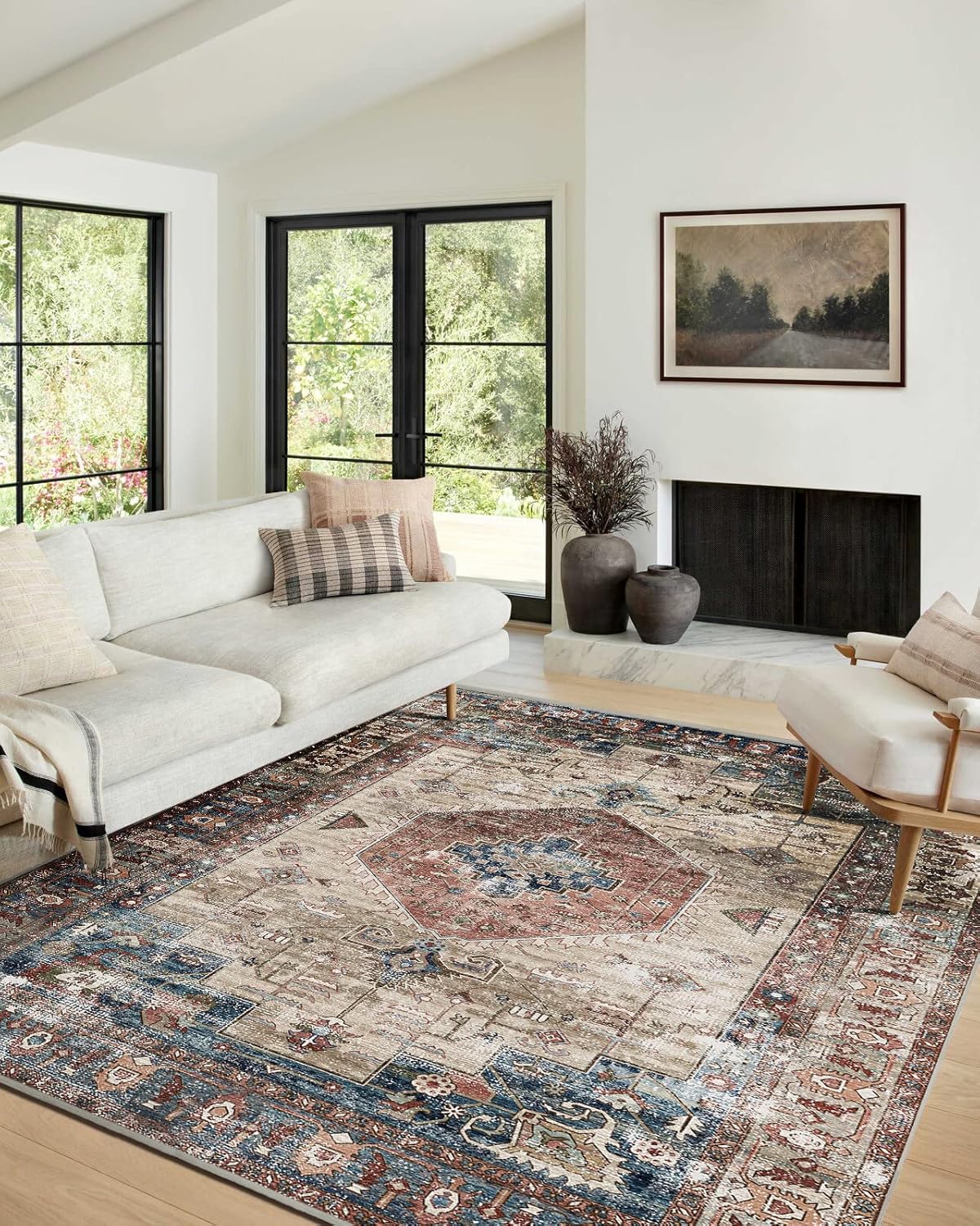 vivorug 9x12 Area Rugs for Living Room, Non Slip Machine Washable Vintage Rug, Ultra-Thin Lightweight Large Area Rug for Bedroom, Dining Room, Low Pile Brown