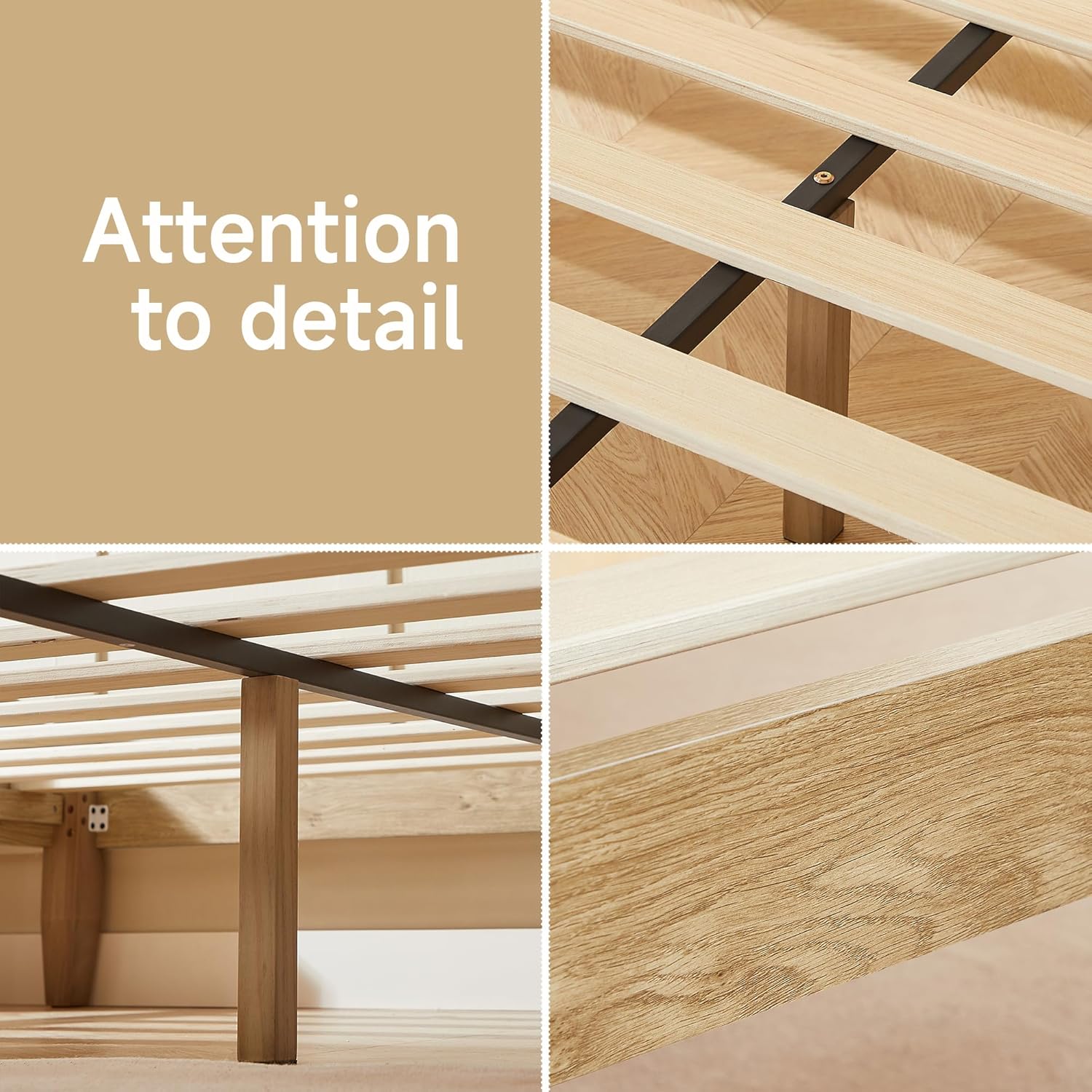 King Size Wood Platform Bed Frame – 12 Inch Height, Strong Solid Wooden Slat Support, No Box Spring Needed,Noise-Free Design, Underbed Storage, Easy to Assemble, Minimalist Design