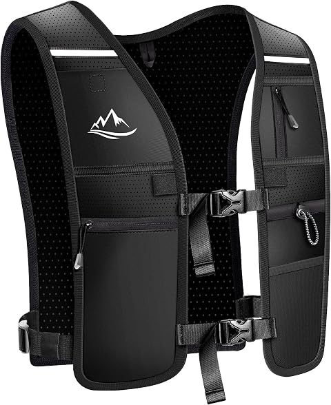 ISEYOU Running Vest, Adjustable Unisex Reflective Vest with Waterproof Zipper Phone Pocket and 7 Storage Compartments, Lightweight and Breathable, Perfect for Running, Cycling, and Hiking
