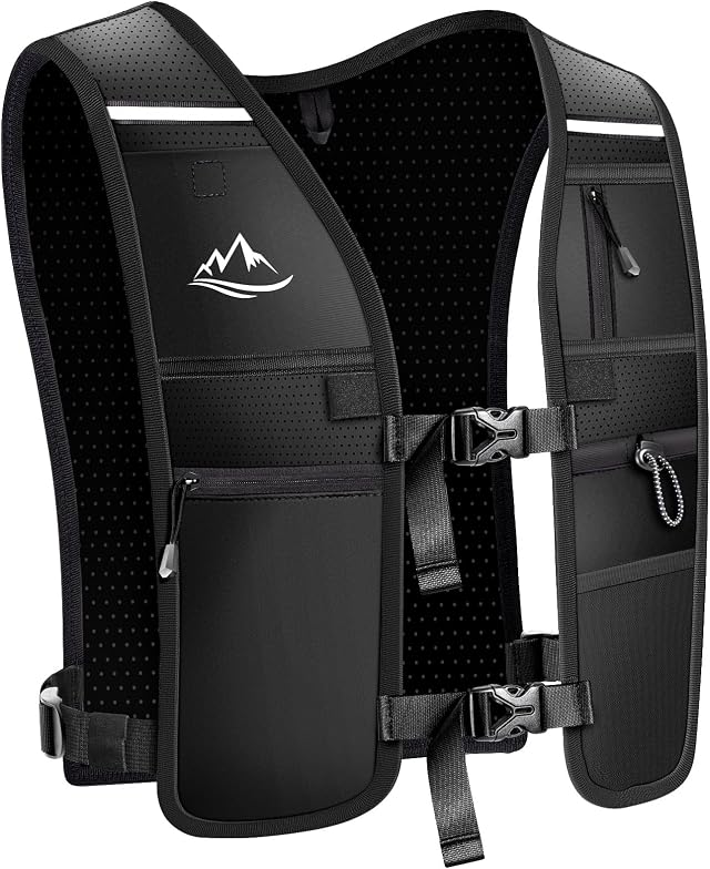 ISEYOU Running Vest, Adjustable Unisex Reflective Vest with Waterproof Zipper Phone Pocket and 7 Storage Compartments, Lightweight and Breathable, Perfect for Running, Cycling, and Hiking