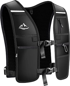 ISEYOU Reflective Running Vest, Lightweight Breathable Vest with Waterproof Zipper Phone Pocket & 7 Storage Compartments, Adjustable Unisex Gear for Marathon Trail Running Hiking