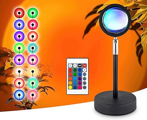 Lámpara de proyector de puesta de sol, lámpara de puesta de sol, 16 colores, rotación de 360 grados, con control remoto, alimentado por USB