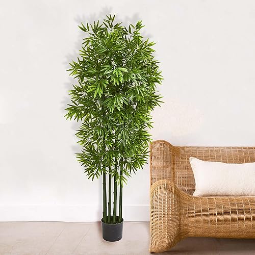 Miniatura 3 de Nearly Natural Troncos verdes artificiales de bambú de 64 pulgadas, resistentes a los rayos UV (interior/exterior), árboles de seda
