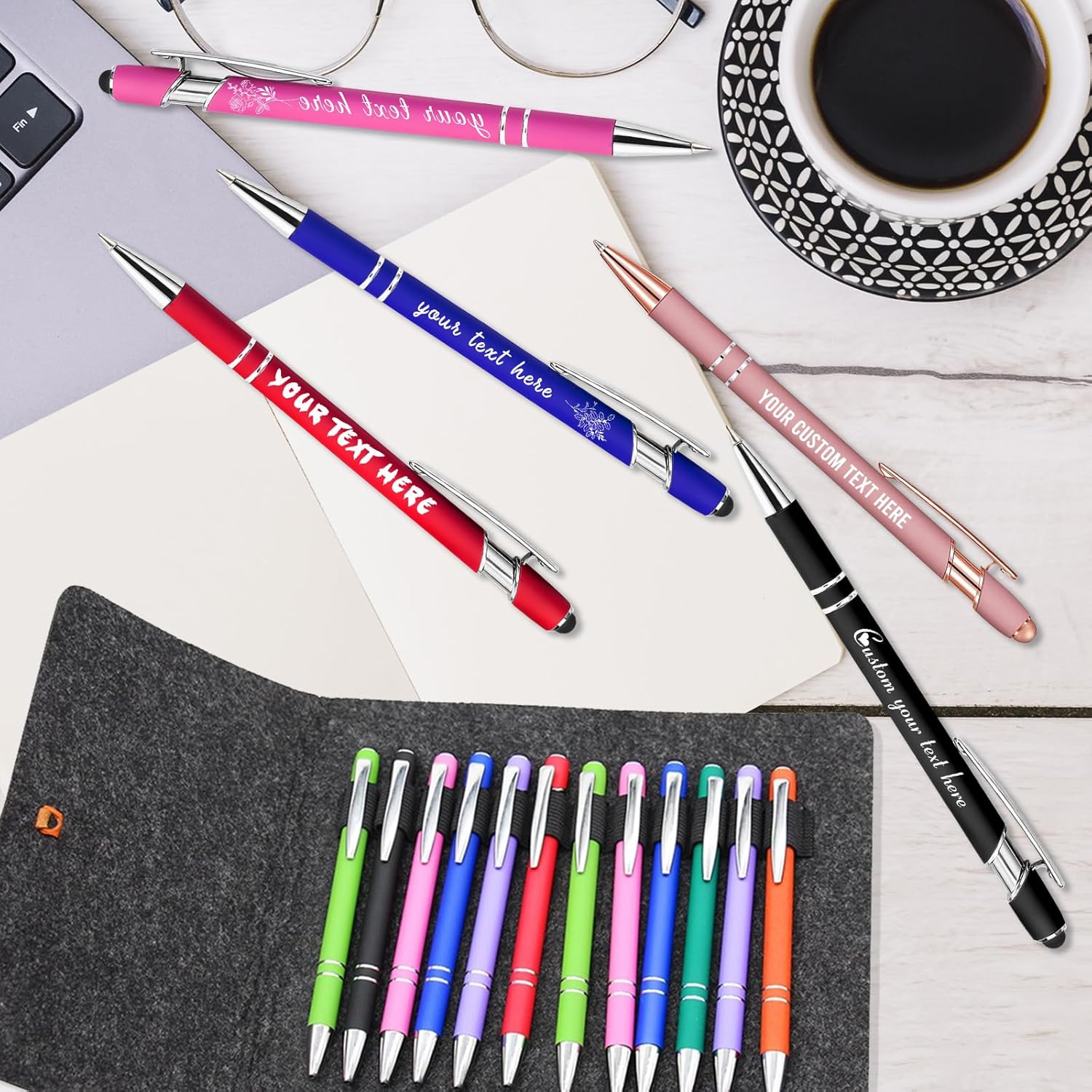 Personalized Pens with Name Custom Ballpoint Pens Bulk Customized Engraved Pen Stylus for Business Graduation Black Ink Advertising Office Gifts Purple 24 PCS
