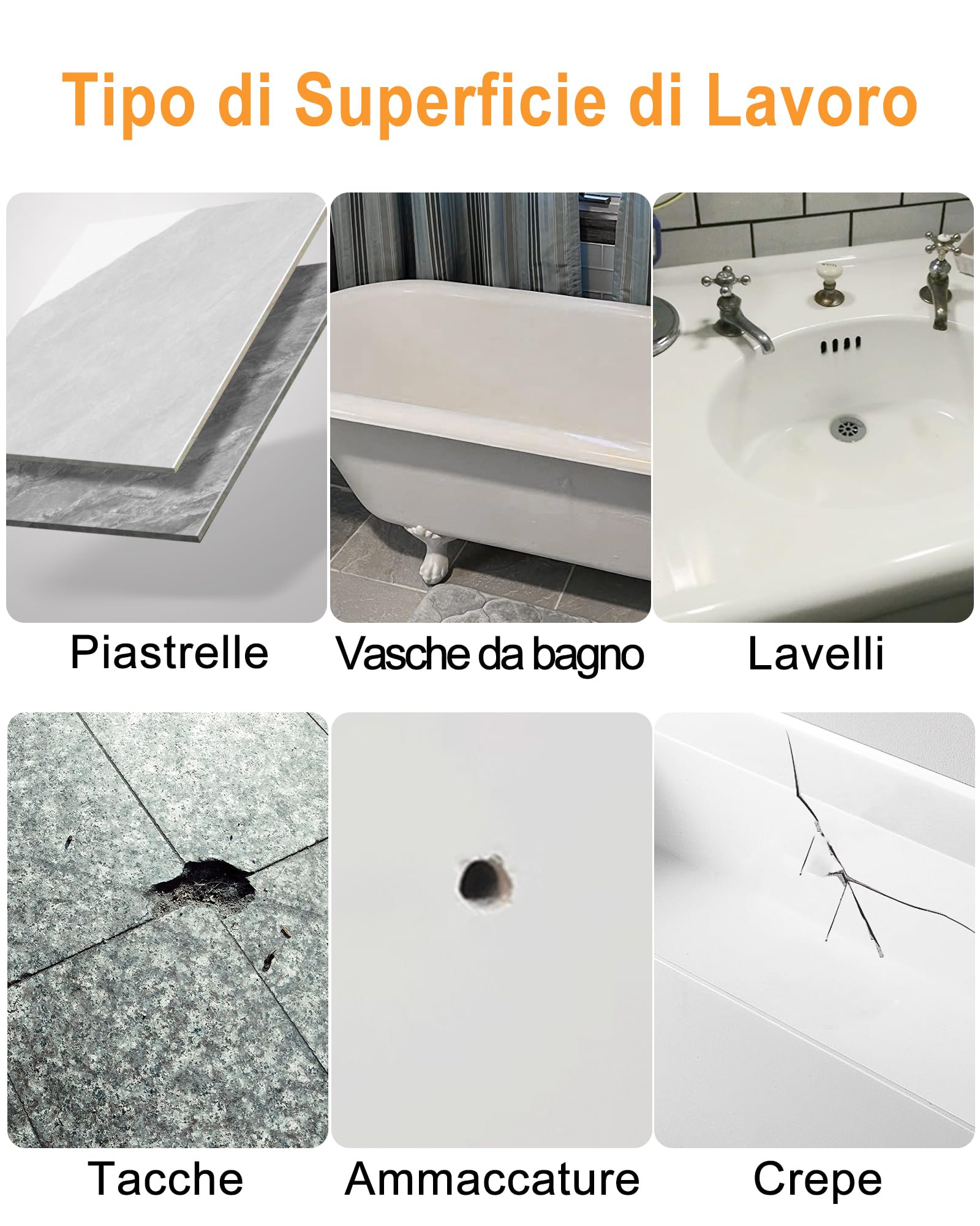 Kit Riparazione Piastrelle, Kit Riparazione Vasca da Bagno per la Riparazione di Scheggiature, Ammaccature, Scalfitture e Crepe Negli Infissi in Gres Porcellanato e Ceramica (Multi Colori)