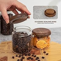 Vista 3 de 1 unidad de tarros pequeños de vidrio para almacenamiento con tapas herméticas, 14 FL OZ (420ml) contenedor de café con tapa de madera, tarros
