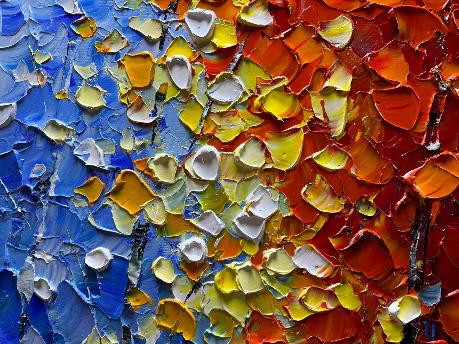 V-inspire Modern Abstract Birch Forest Oil Painting, Hand Painted Canvas Art, 24 x 48 inches, Colorful Landscape