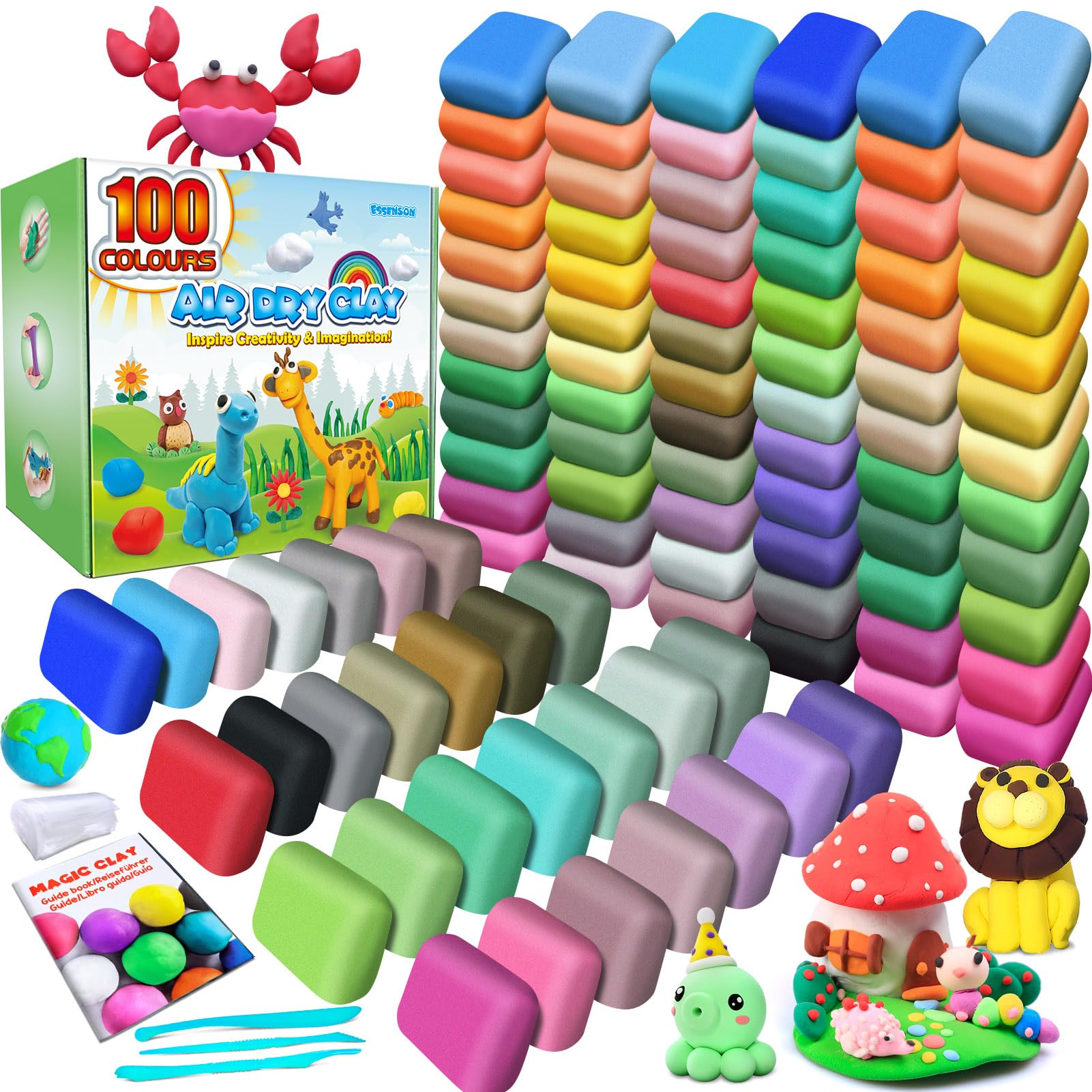Arcilla Polimerica Secado al Aire - 100 Colores Plastilina Arcilla para Modelar de Secado al Aire para Niños, Regalo para Niños y Niñas de 3 a 12 Años