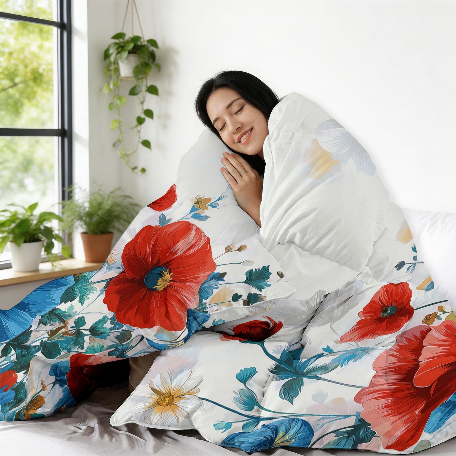 Trapunta Copriletto 150x200 cm Campagna fiori farfalle Trapuntino 4 Stagioni Stampa 3D, Trapunta Inverno Estivo, Trapuntato Coperta Letto per Adulti Bambini