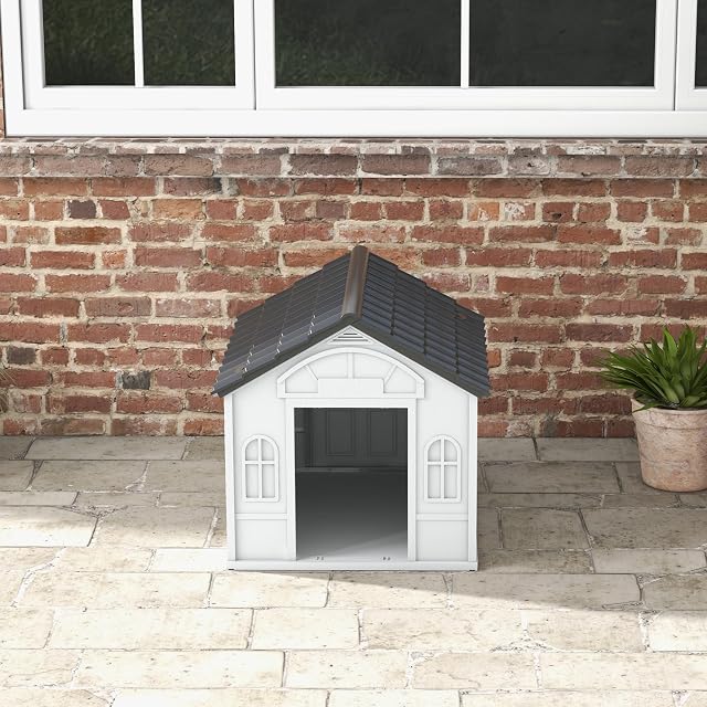 Foto 8 de 8 de PawHut Caseta para Perros Medianos 65x75,7x63 cm Gris y Blanco