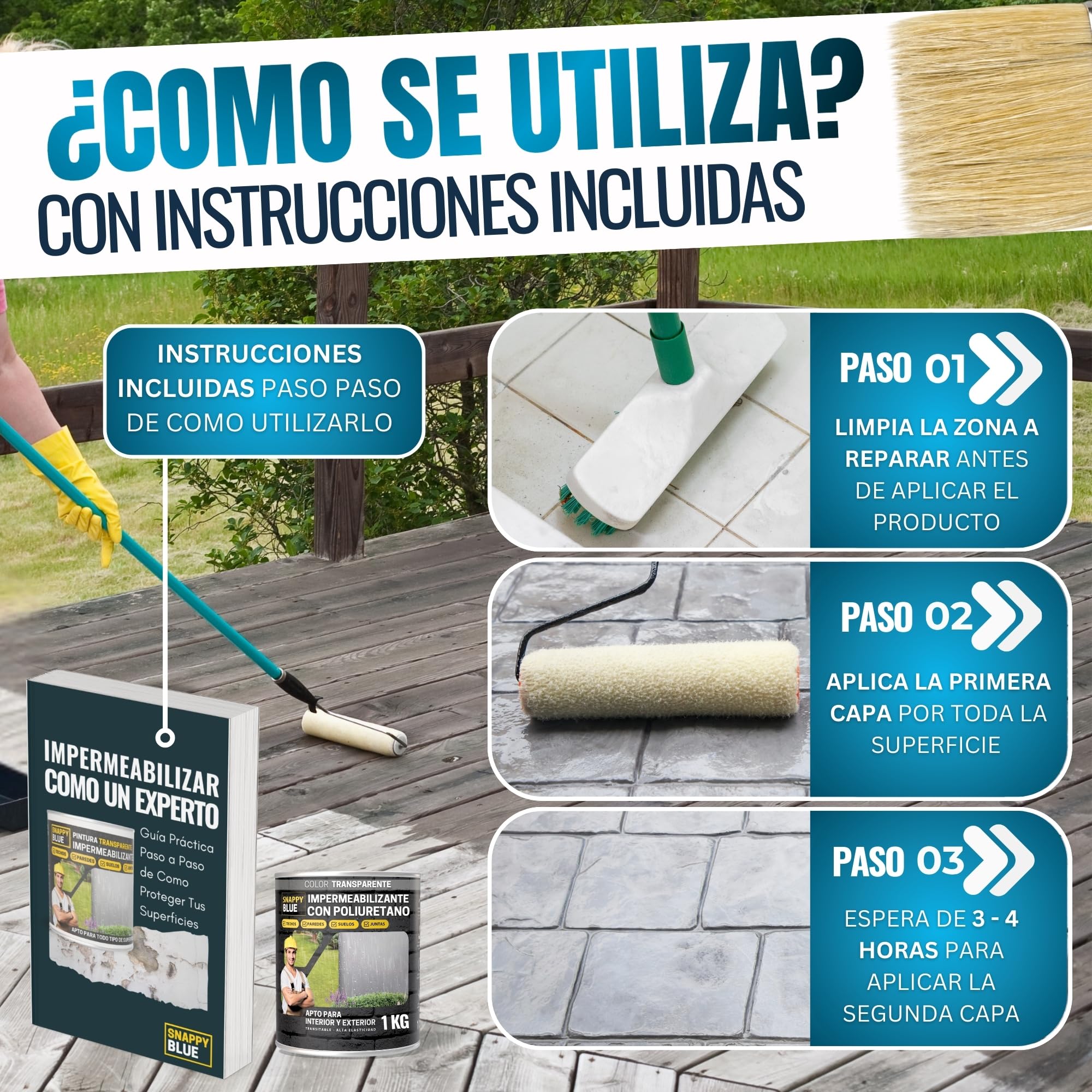 [2kg + Brocha]Impermeabilizante Transparente con Poliuretano, Sellador Impermeable Transparente de Alto Impacto, Revestimiento Impermeable Definitivo Ideales para Techos, Terrazas Interior y Exterior