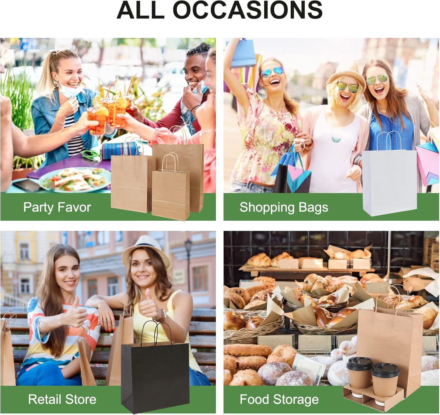 PAICUIKE 100Pack Kraft Paper Bags 13x7x13Inch Black Large, Kraft Shopping Bags, with Handles, for Business Merchandise, Wedding Party Favor Bag, Paper Bag, Bulk - Image 5