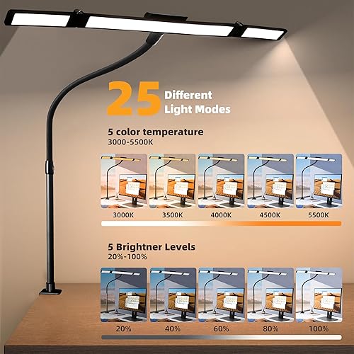 Miniatura 5 de Lámpara de escritorio LED de cuello de cisne con abrazadera, lámpara de escritorio con sensor humano, iluminación de escritorio de protección ocular