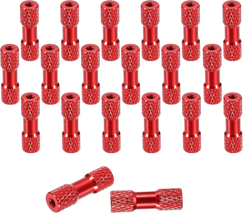 MECCANIXITY 20 Pcs M3 x 20mm Knurled Aluminum Standoff Double-Head Spacer Column for FPV Drone RC Airplane Racing Car Simracing, Red
