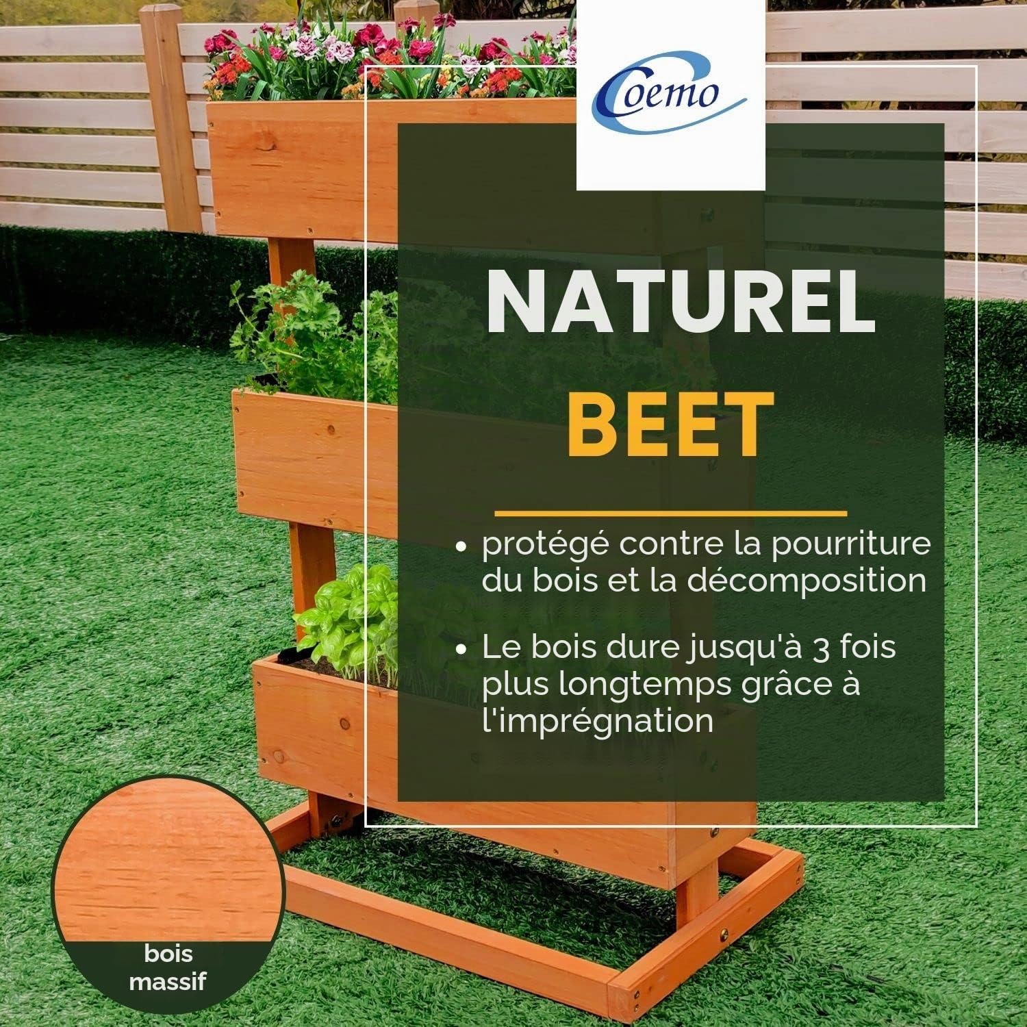 Coemo Jardinière Verticale surélevée à 3 étages - Escalier de Fleurs - Parterre d'herbes prématurées - Jardinière avec Film de Plantation - 49 x 30 x 75 cm - pour terrasse, Balcon et Jardin d'hiver