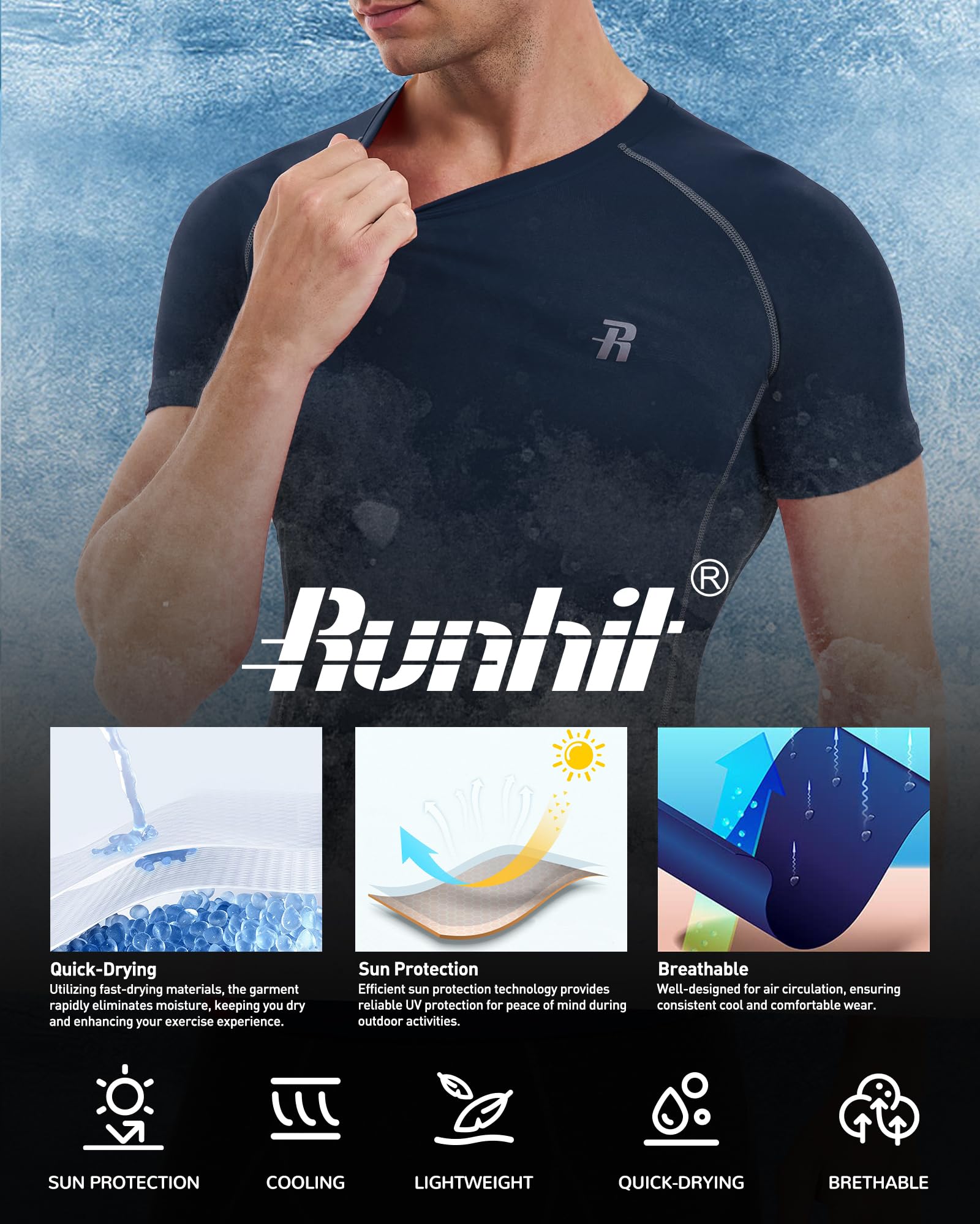 Runhit Camisetas de compresión de manga corta para hombre, secado rápido, camiseta de compresión para hombre, capa base de entrenamiento atlético