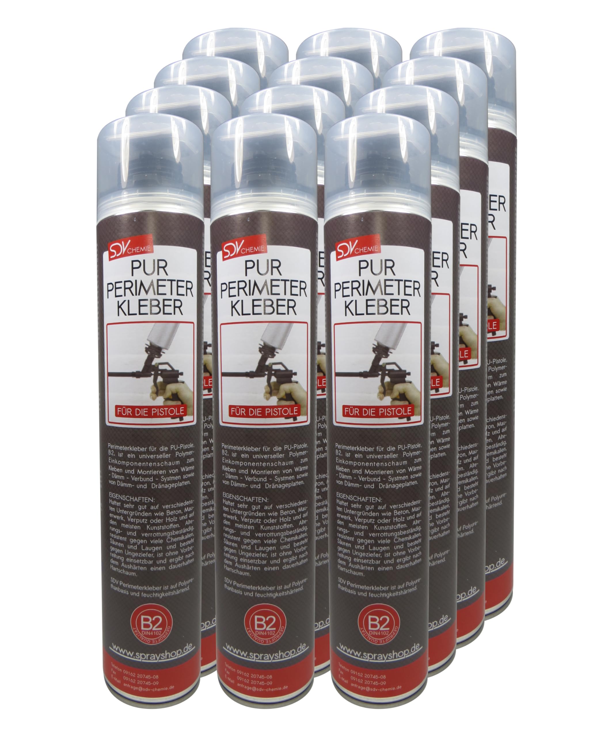 SDV Chemie PUR Perimeterkleber B2 12x 750ml Pistolenschaum | Dämmstoffkleber, Klebeschaum, EPS XPS