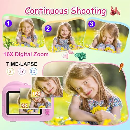 Miniatura 5 de Cámara instantánea para niños, pantalla de 3.5 pulgadas, cámara digital instantánea para niños, regalos de cumpleaños de Navidad para niñas de 3 a