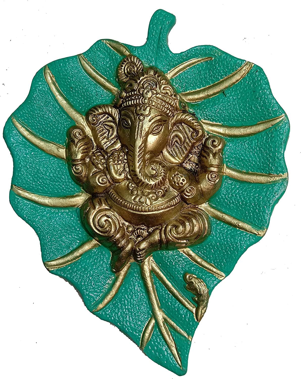 Craft TradeGanesha Wall Decor - Living Room Metal Wall Hanging Show Pieces for Home Decor - Vastu Items for Home for Good Luck - 7.5x6 Inches (Lighr Green)