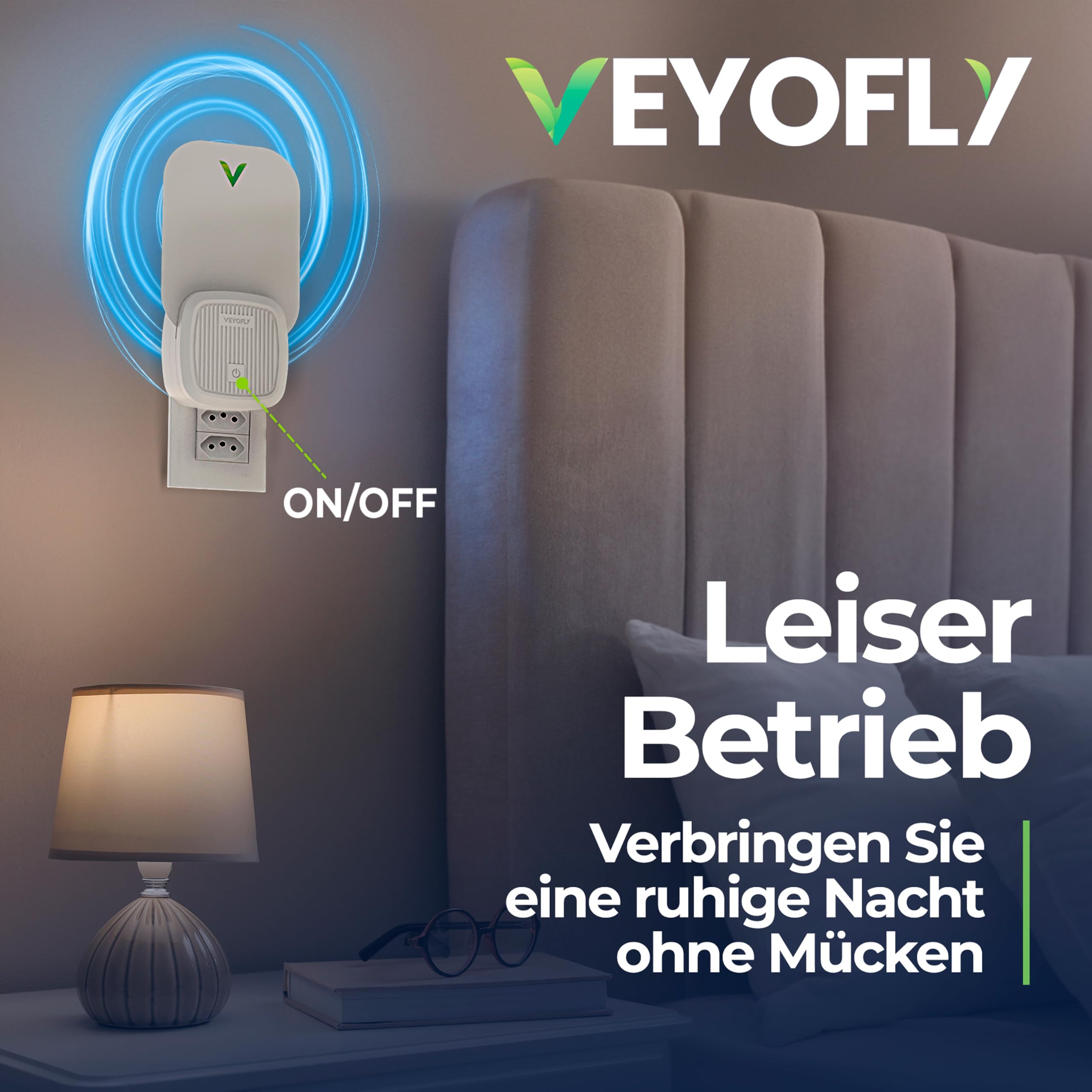 VEYOFLY Fliegenfalle UV, Fruchtfliegenfalle, 4 Geräte + 8 Nachfüllungen | UV-Licht lockt Insekten auf Wechsel-Klebekarten, leise 24/7, Stecker, Innenbereich, ohne Insektenvernichter Elektrisch