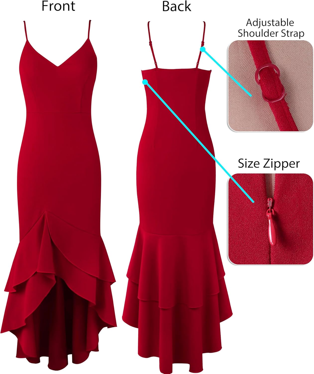 VFSHOW Womens Formal Double Layer Ruffle High Low Maxi Dress 2025 Sexy Backless V Neck Spaghetti Strap Wedding Guest Dresses - Image 5