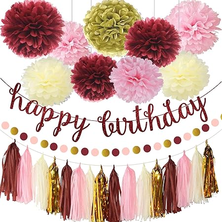 Amazon Co Jp ワインレッド 誕生日 パーティー飾り付けセット ピンク ゴールド ペーパーポンポン フラワー 紙花 Happy Birthday バナー きらきら ガーランド タッセルガーランド お祝い日 結婚式 バースデー パーティー 装飾 写真撮影背景 おもちゃ Amazon Co Jp ワインレッド 誕生日 パーティー飾り付けセット ピンク ゴールド ペーパーポンポン フラワー 紙花 Happy Birthday バナー きらきら ガーランド タッセルガーランド お祝い日 結婚式 バースデー パーティー 装飾 写真撮影背景 おもちゃ