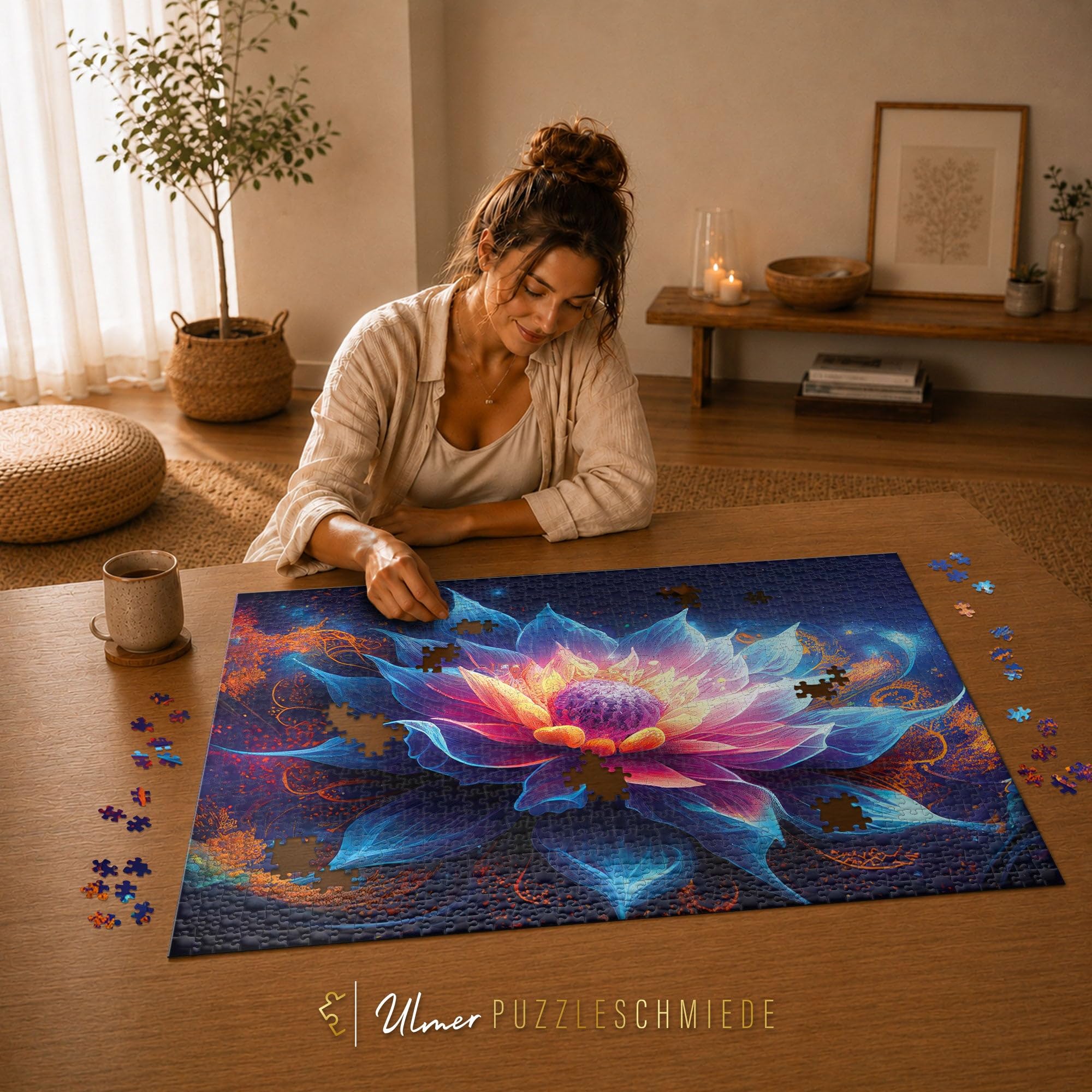 Ulmer Puzzleschmiede - 2000 elementów puzzle "Lotus Nova" - fantastyczny kwiat lotosu we wszechświecie - charakterystyczne puzzle dla dorosłych z kolekcji Puzzle Farben & Fantasy - jakość Made in