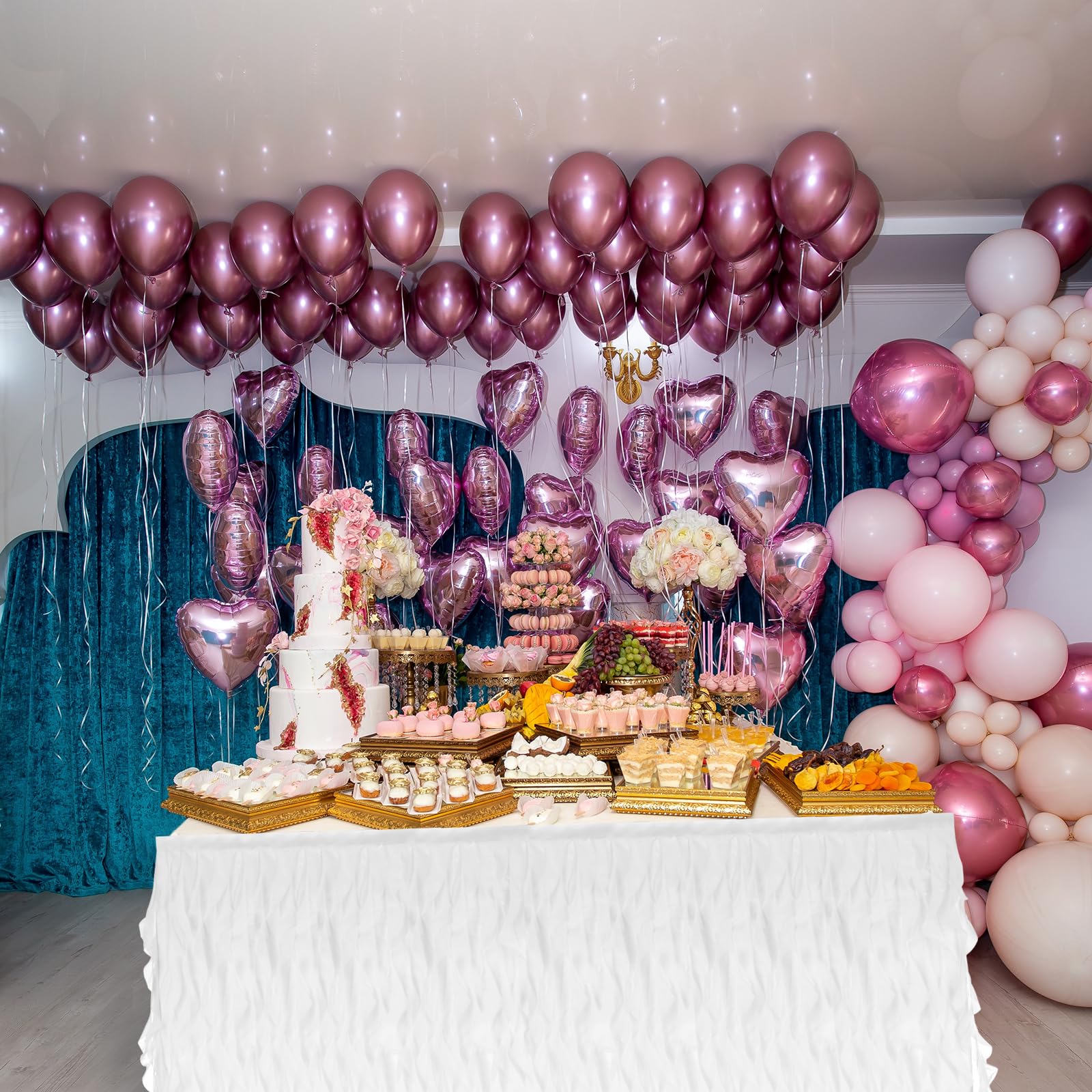 QUARKZMAN 275cm Gonna da Tavolo Tutu Bianco, Gonne Tavolo in Salice Riccio Tulle per Tavoli Rettangolari, Gonna Tavolo a Balze per Feste di Compleanno Matrimonio Rivelazione Genere
