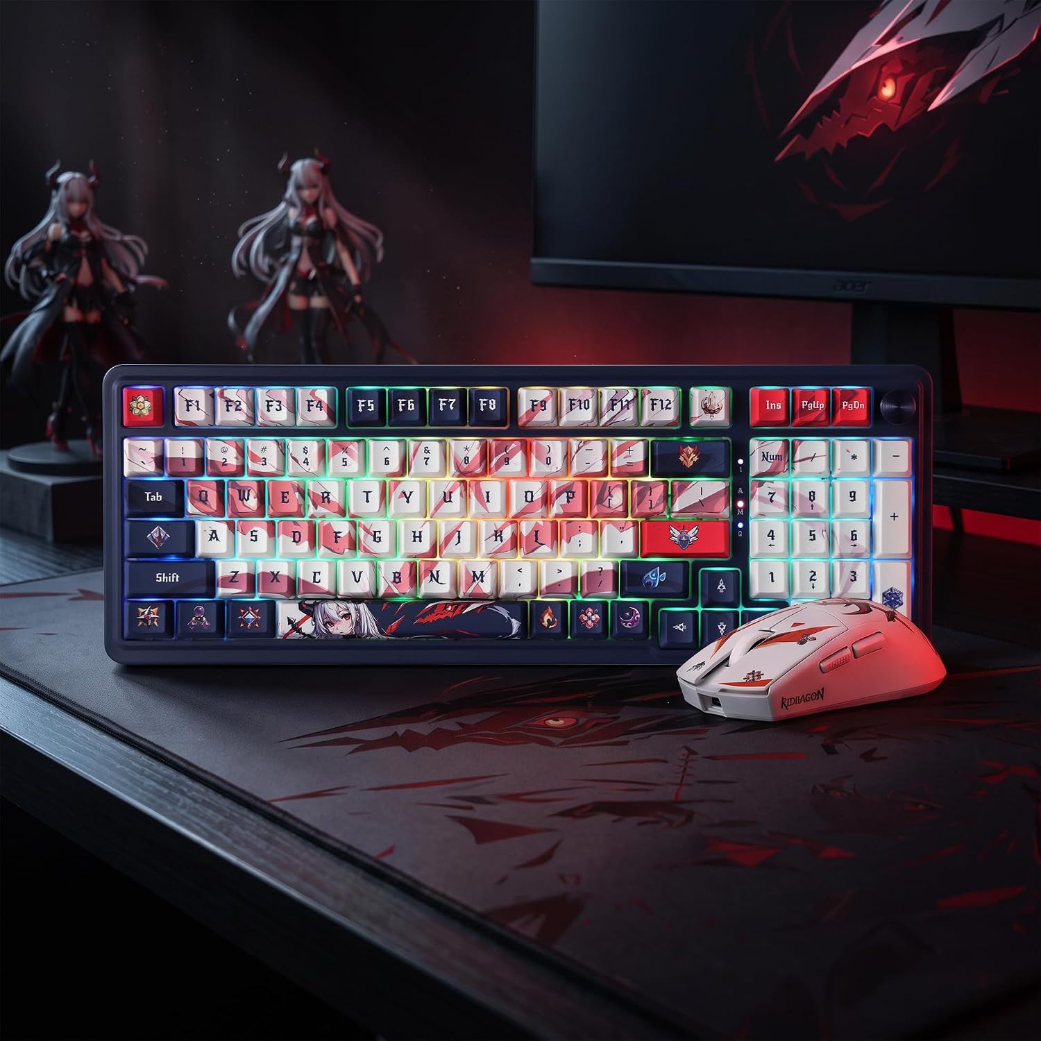 Redragon Eisa Anime Keyboard & Mouse Combo, K686 PRO KB + M916 26K DPI Mice | Multi-Function Control Knob, 0-Delay Tri-Mode, Cushioned 5-Layer Noise Dampening, 42G Featherlight, 5 Programmable Buttons