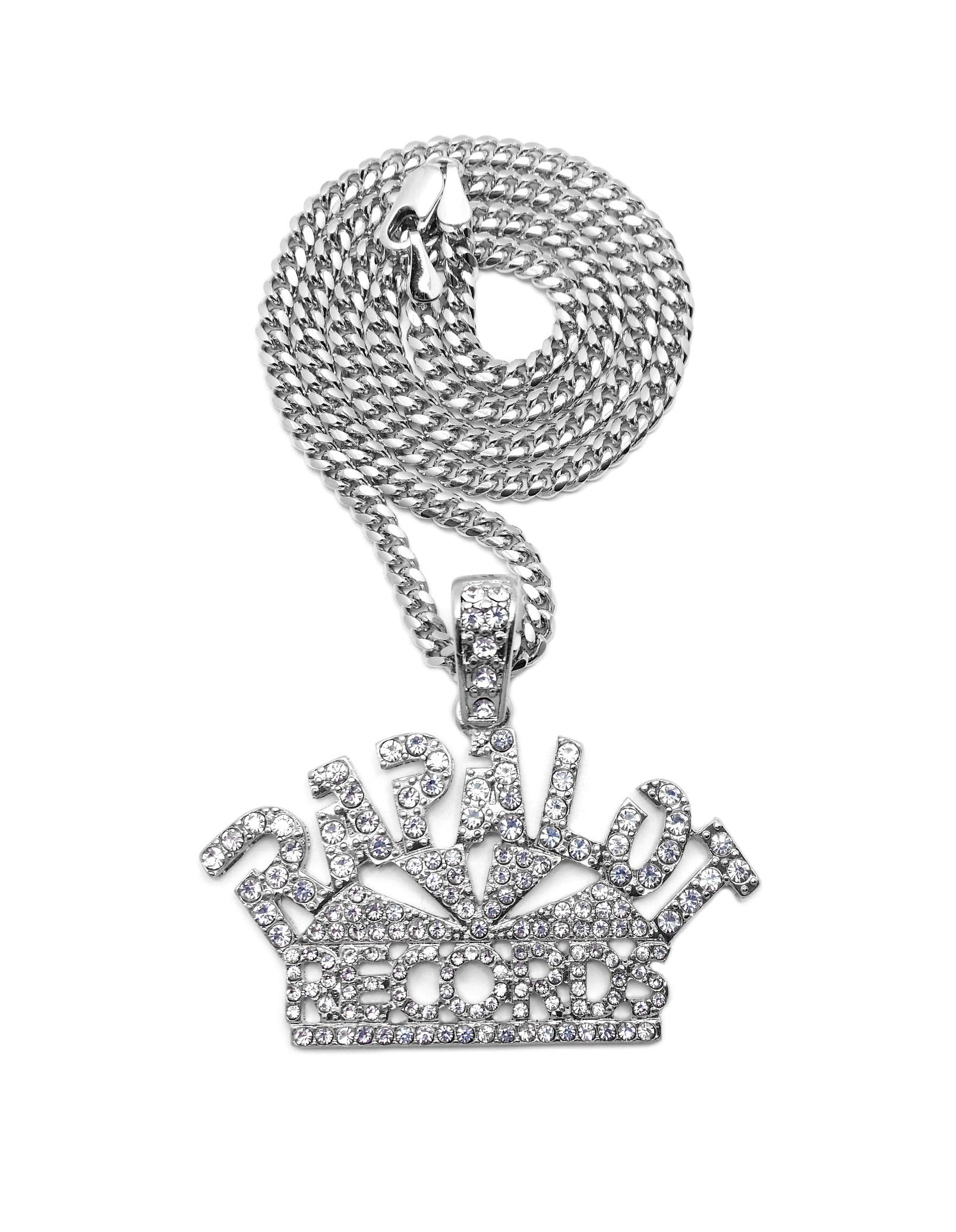 Hip Hop White Gold Plated Iced RAP A LOT RECORDS Pendant & 18" 20" 24" Cuban Rope Box Chain Bling Necklace