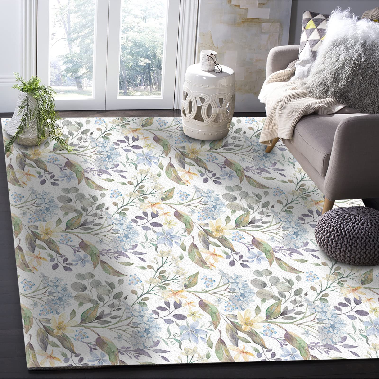 未使用保管品　the Apartment blue Lottery Rug World Rug Gallery Distressed Modern Abstract Watercolor Blue