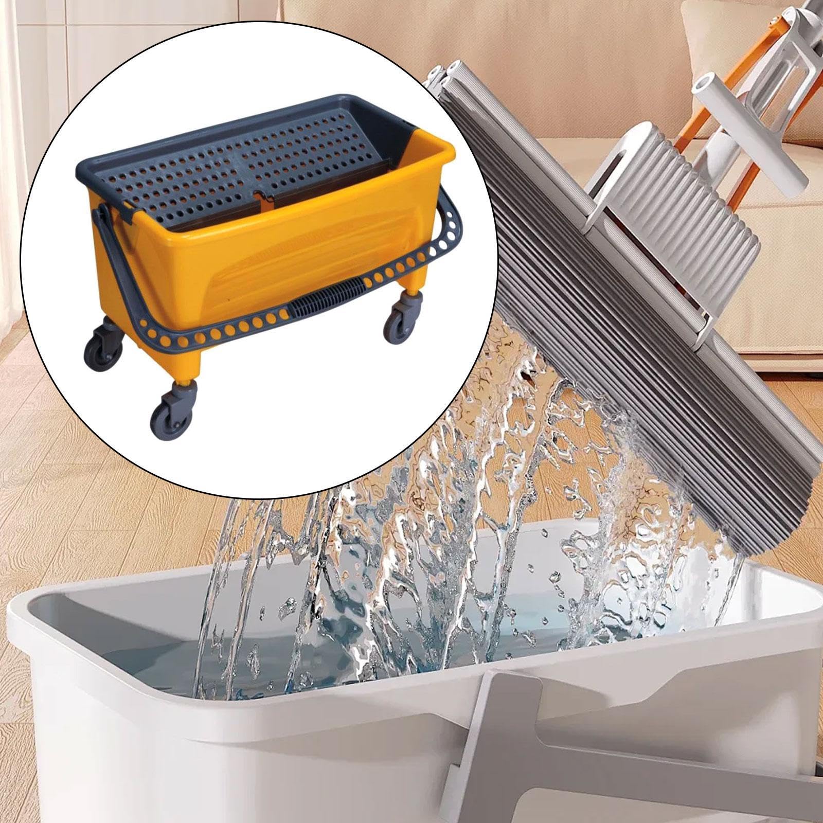 Cubo de Rectangular con Asa Reforzada Y Ruedas Giratorias Cubo Portátil con Escurridor Eficiente para Limpieza de Suelos Material PP, Amarillo, Individual