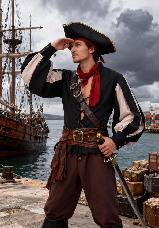 Renaissance Pirate Shirt Men Vampire Medieval Jester Shirts Gothic Costume Tops