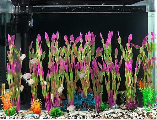 Vista 15 de MyLifeUNIT - Plantas acuáticas (algas) artificiales para acuario, ideales para decorar peceras, 10 unidades Verde