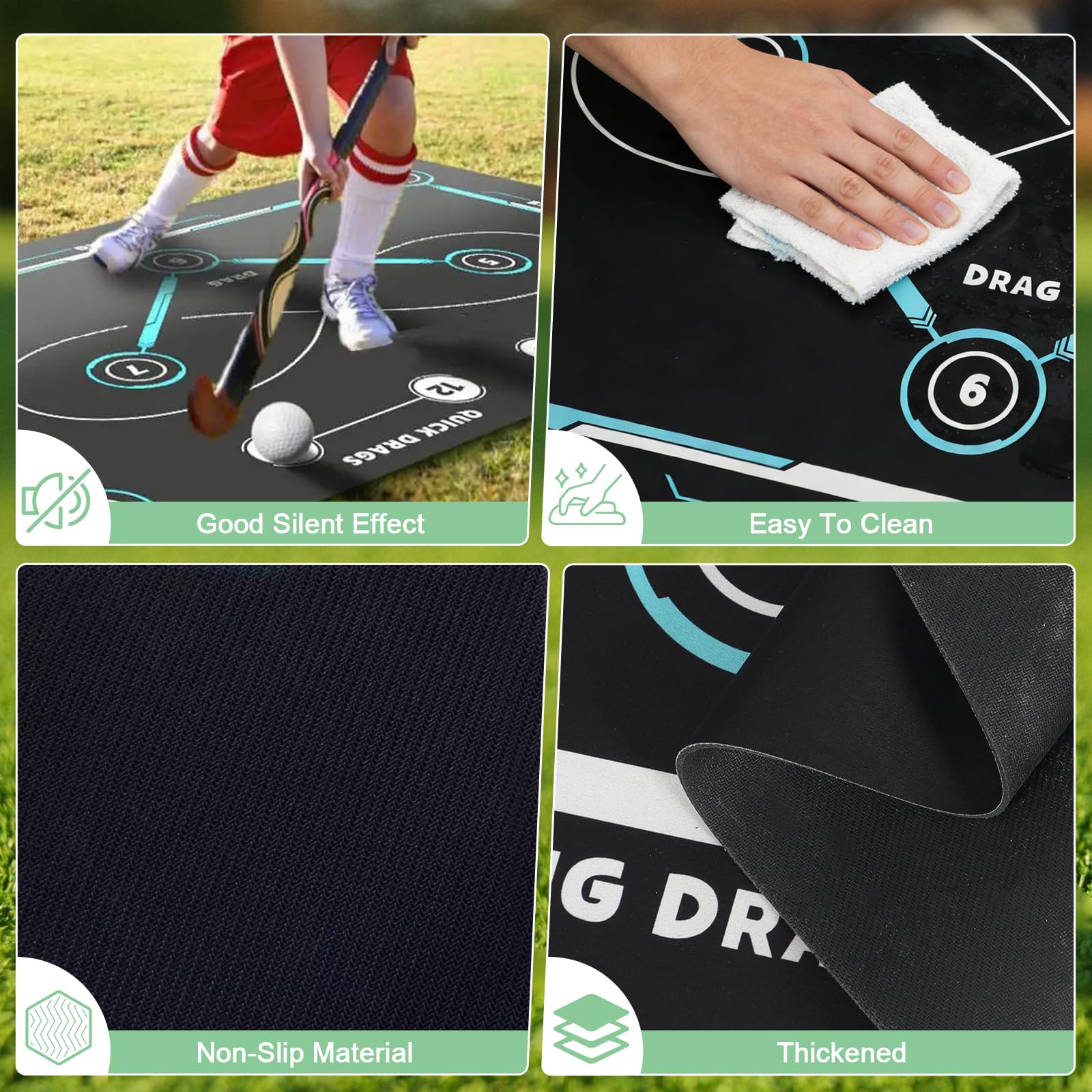 Esterilla de entrenamiento de hockey para interior y exterior, ayuda de entrenamiento de hockey, superficie antideslizante y silenciosa, accesorio de hockey para adultos y niños, 150 x 90 cm