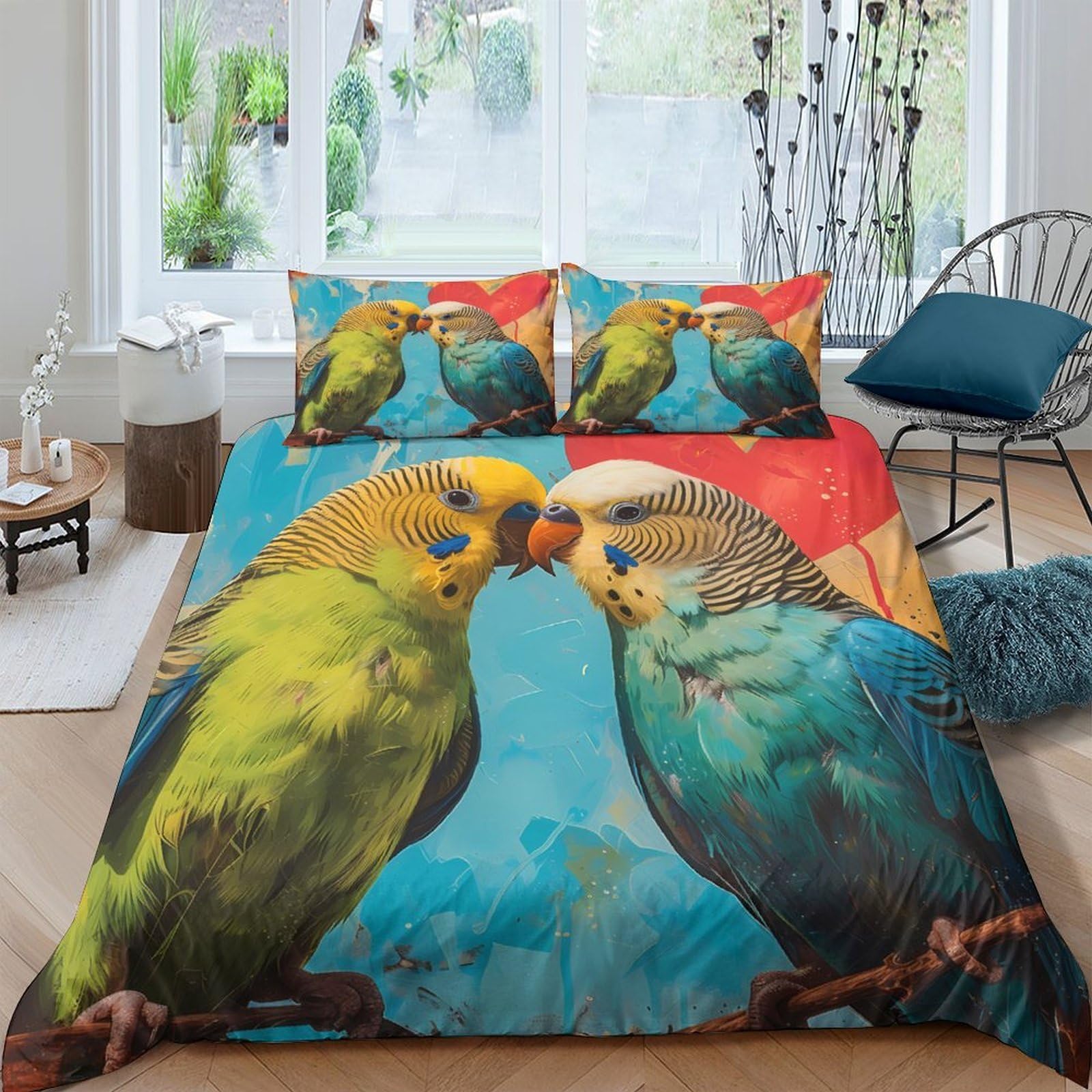 Ctjqhvkz Style-9 3D Printed Lovebirds Fitted Sheet Microfiber Soft Anti-Slip Parrot Bed Cover For Bedroom Guest Room Dorm Decor Single（135X200cm）