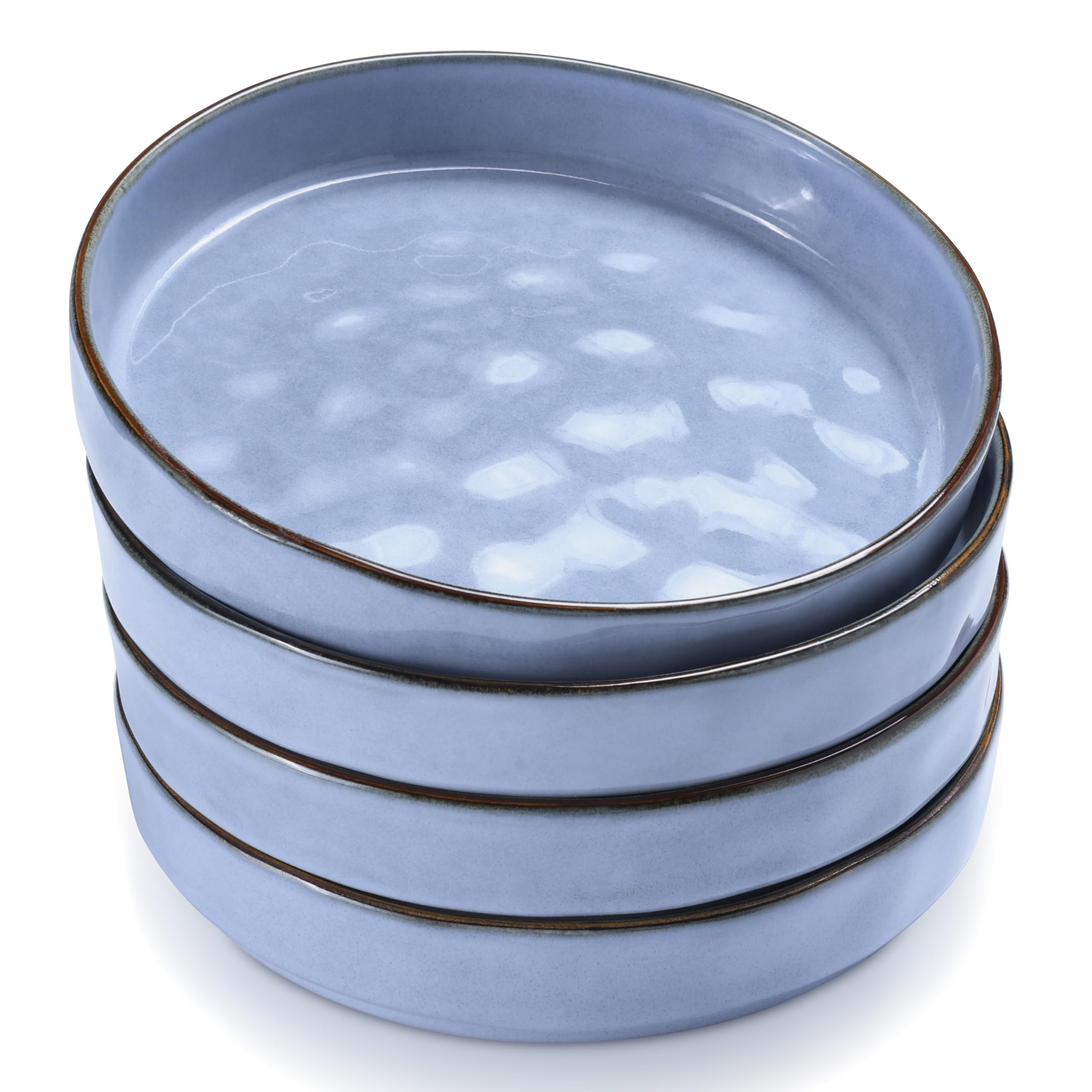 HaWare 8.25" Pasta Bowls, Large Salad Bowls Set of 4, Stoneware Dinner Bowls, 35oz Wide Shallow Bowls for Eating, Premium Serving Bowls, Stackable, Microwave and Dishwasher Safe, Reactive Blue