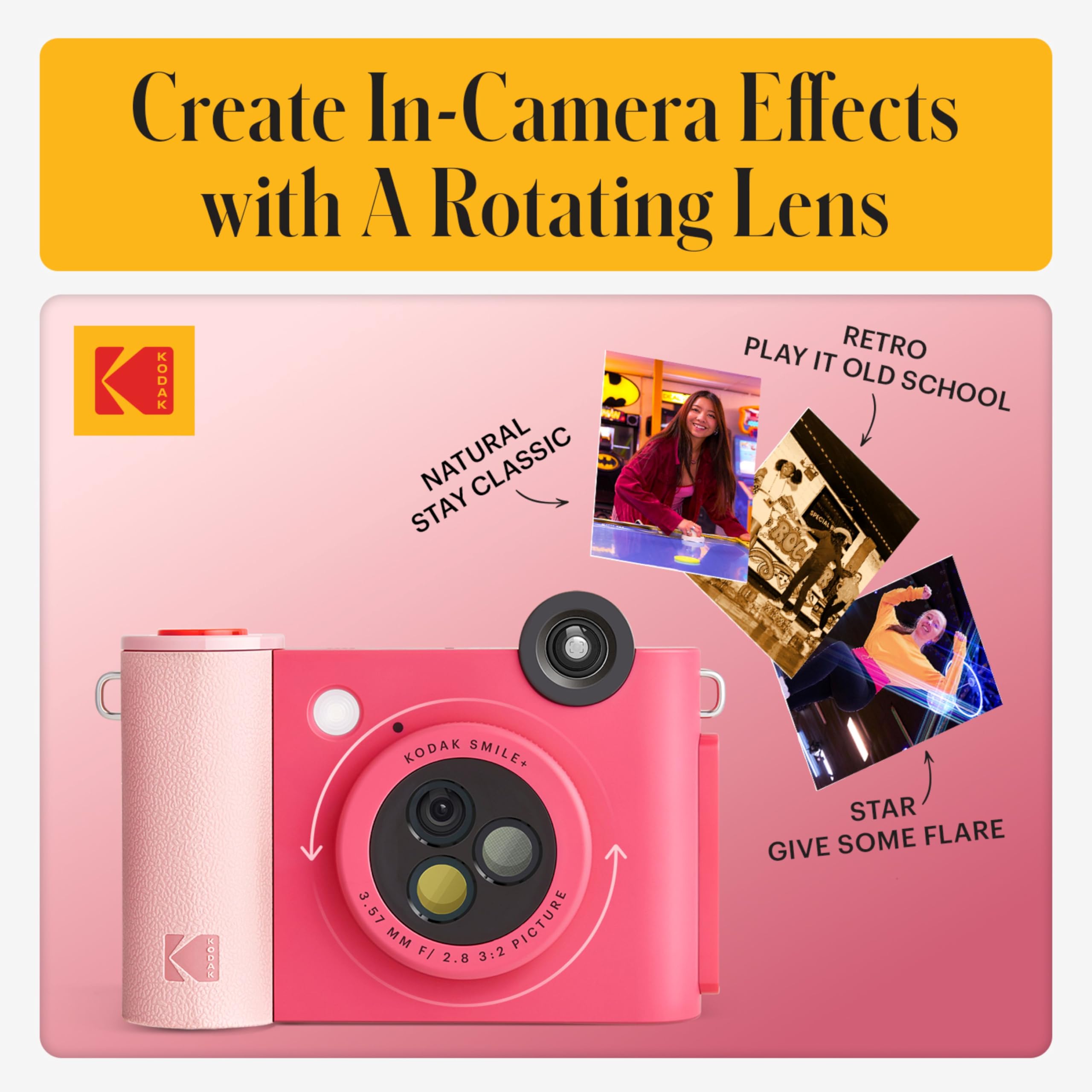 KODAK Smile+ 2-in-1 Digitale Sofortbildkamera & Bluetooth Fotodrucker Starterpaket + Weiche Tasche + Zink 20 Blatt - Fuchsia