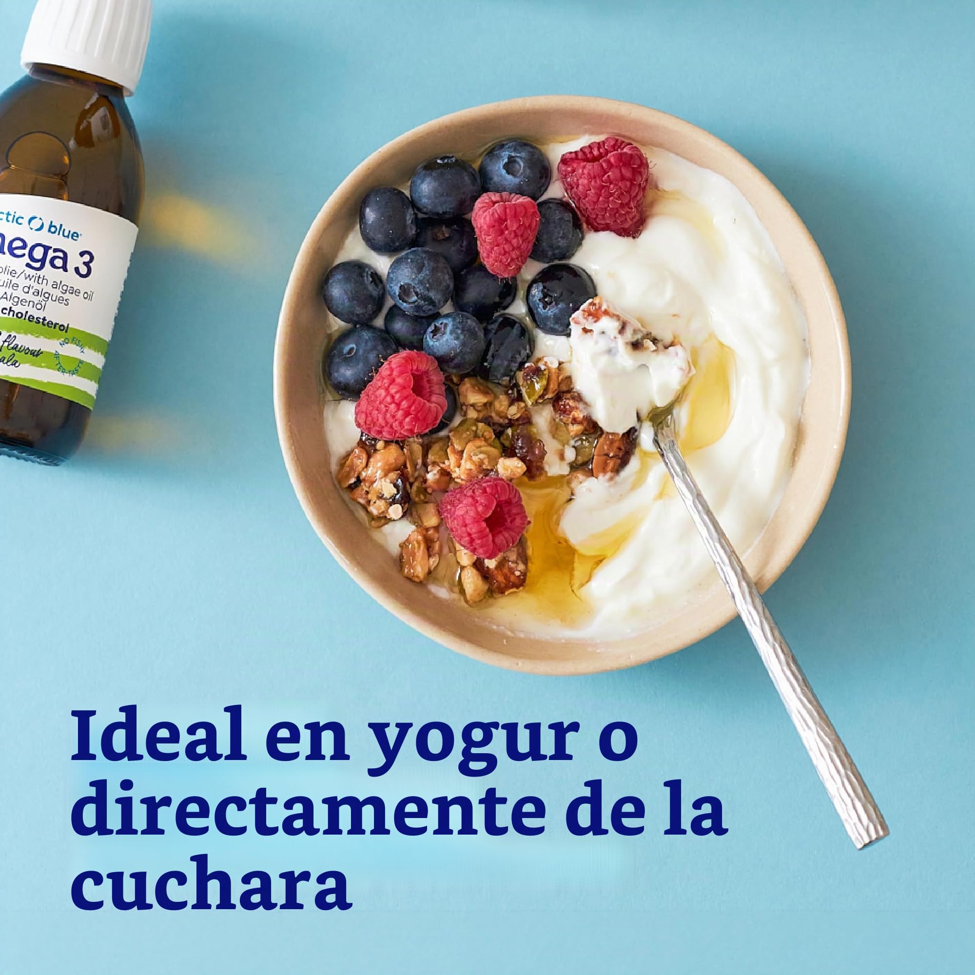 Arctic Blue Aceite vegano Omega 3 Premium – 150 ml – 250 mg DHA & 125 mg EPA & 250 mg ALA por porción – Contiene aceite de algas y aceite de cáñamo, con vitamina D, alta dosis, vegano y líquido