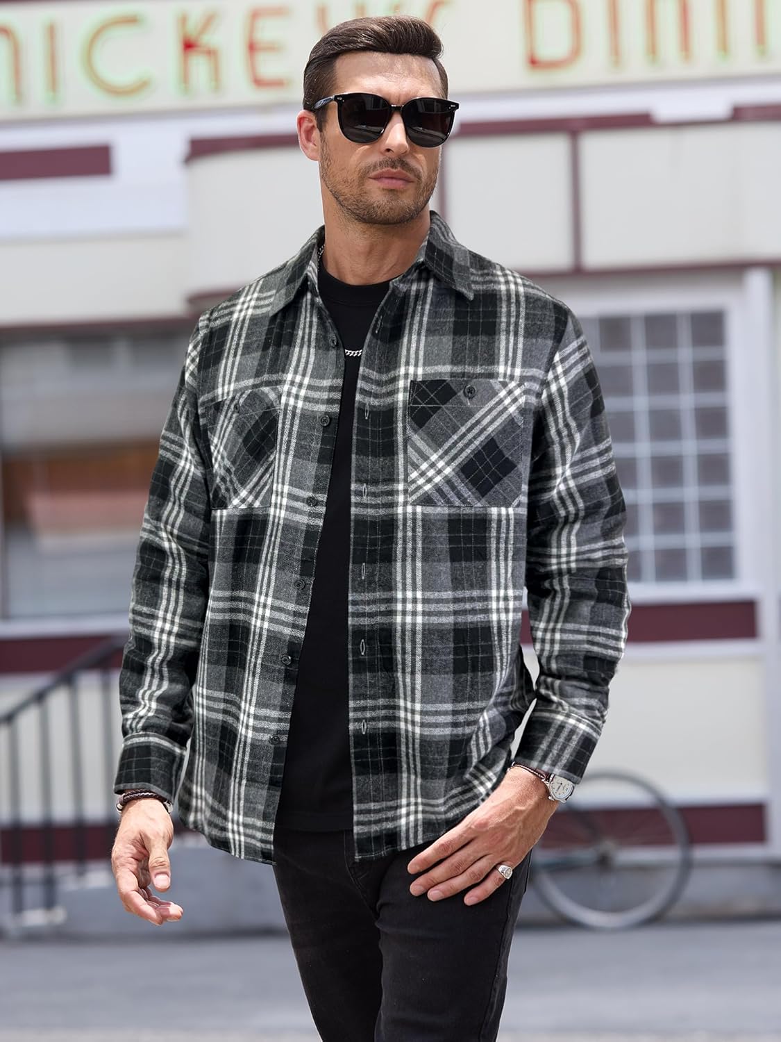 PLEPAN Mens Flannel Shirts Long Sleeve Regular Fit Lightweight Plaid Button Down Casual Shirt with Pockets - Image 5