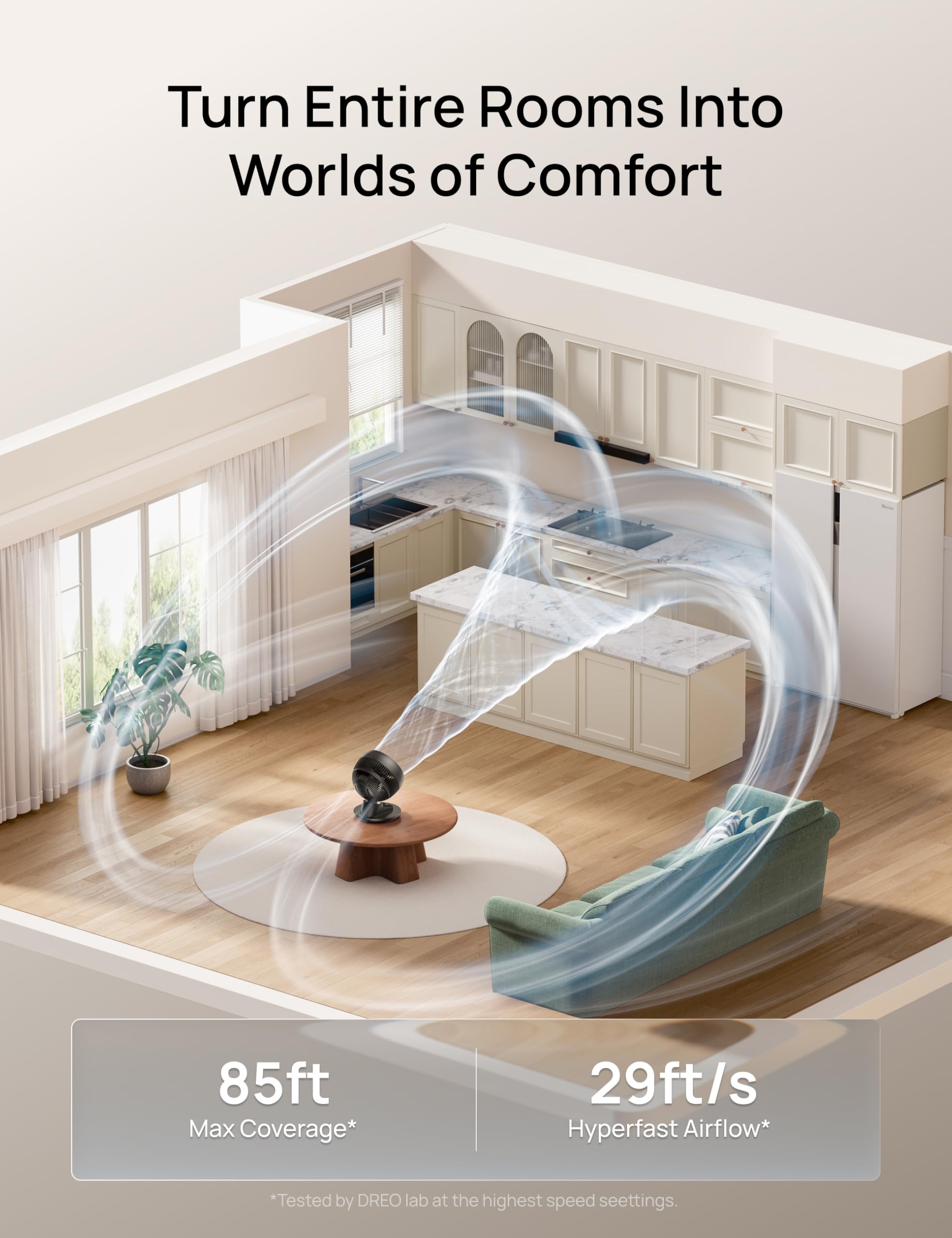 DREO Smart Fan for Bedroom, Powerful 85 ft Airflow, 12 Inches, Desk Fans in 20dB Quiet, 90°+90° oscillating fans, App/Voice Control, 9 Speeds & 8/12H Timer for Home Office Dorm - 3