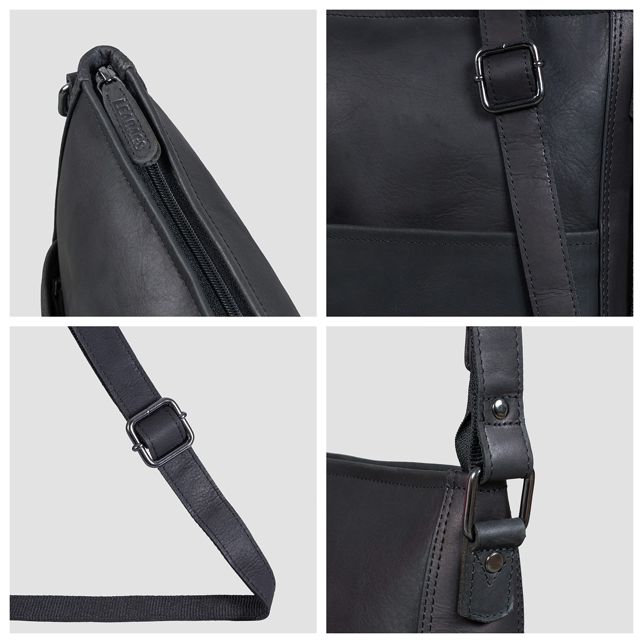 LEABAGS Bolso de Cuero para Mujer | Bandolera de Cuero Genuino | Trabajo, Universidad, Escuela y Tiempo Libre | Tamaño M & L