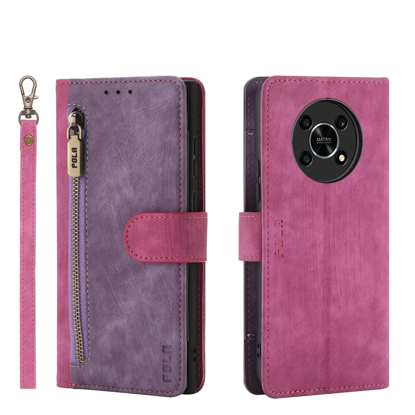 Jeelar NEINEI Folio Case for Honor Magic 4 Lite/X9 5G,Premium Leather PU Wallet Case with [Card Slot][FRID Protection][Kickstand],Contrasting Colors Shockproof Flip Cover,Violet