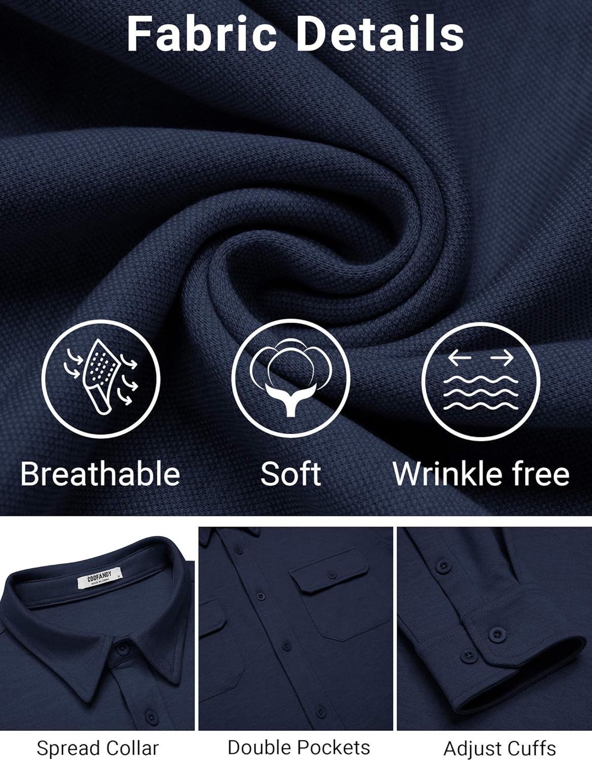 COOFANDY Mens Long Sleeve Shirts Casual Button Down Shirt Wrinkle Free Dress Shirt with Pocket - Image 5