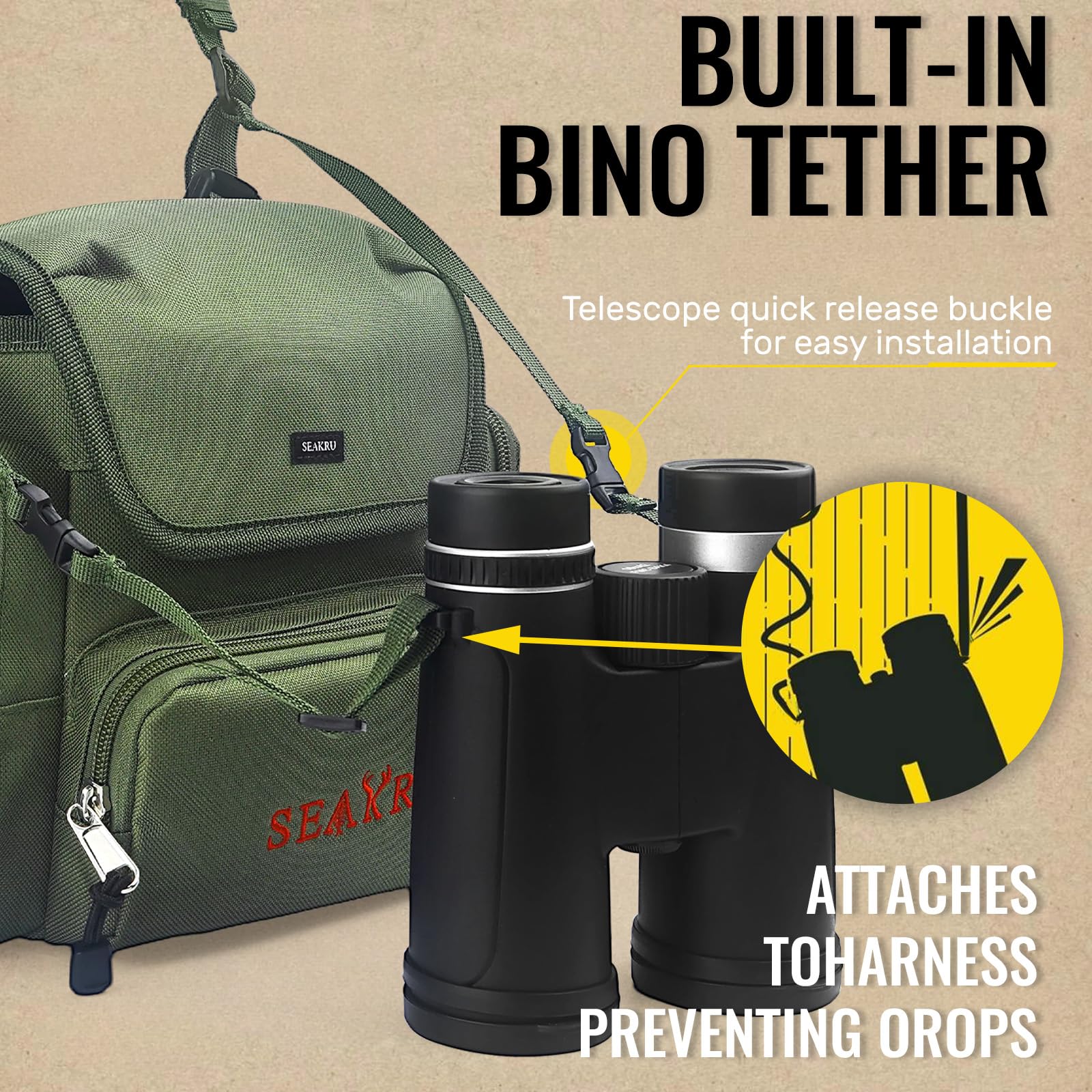 SEAKRU Binocuar Harness Chest Pack, Bino Harness with Rangefiner Pouch, Bino Case with Rain Cover