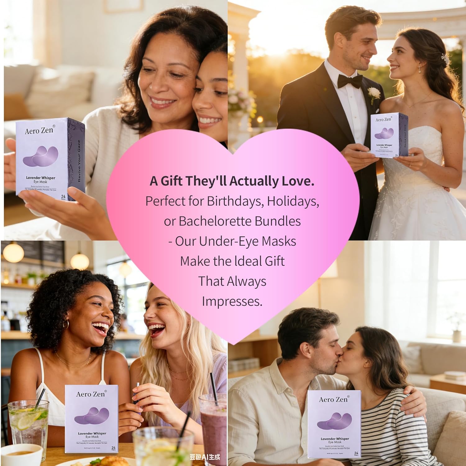 Aero Zen Collagen Under Eye Patches for Reduce Dark Circles,Puffiness & Fine Lines,Restoring Gel Under Eye Masks with Hyaluronic Acid,Bridesmaid Gifts,Birthday Gifts for Women (Purple,24 Pairs)