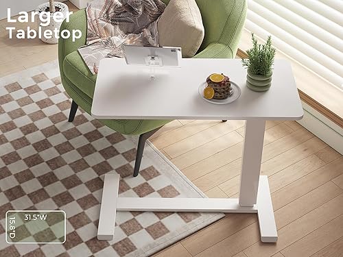 Miniatura 2 de Mesa plegable para colocar sobre la cama con ruedas, mesa de noche médica ajustable en altura con resorte de gas, escritorio grande para laptop,